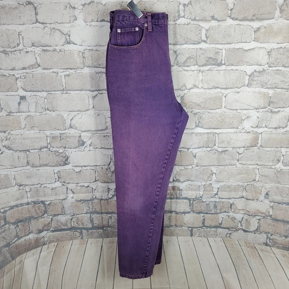 Vintage 80s Ribcage High Waist Jeans Taper Leg Cotton Purple Size  33Tag-29W - Picture 11 of 11